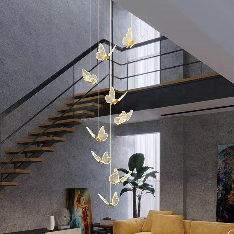 skandinavische Schmetterling Rund Acryl Hardware LED Kronleuchter für das Wohnzimmer