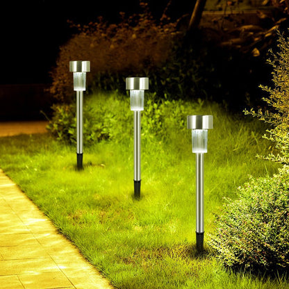 Moderne Einfachheit Solar wasserdichte Edelstahl Zylinder LED Landschaftsbeleuchtung Außenlicht für den Garten