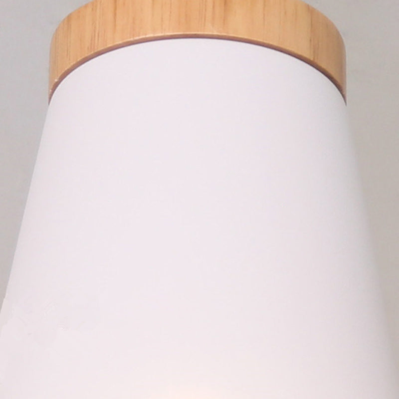 Zeitgenössische skandinavische Eisen Holz Kegel Zylinder verstellbare 1-Licht Semi-Flush Mount Deckenleuchte für Flur