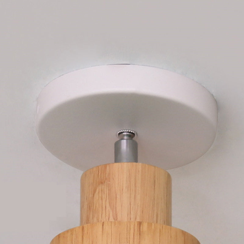 Zeitgenössische skandinavische Eisen Holz Kegel Zylinder verstellbare 1-Licht Semi-Flush Mount Deckenleuchte für Flur