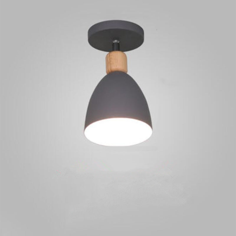 Zeitgenössische skandinavische Eisen Holz Kegel Zylinder verstellbare 1-Licht Semi-Flush Mount Deckenleuchte für Flur