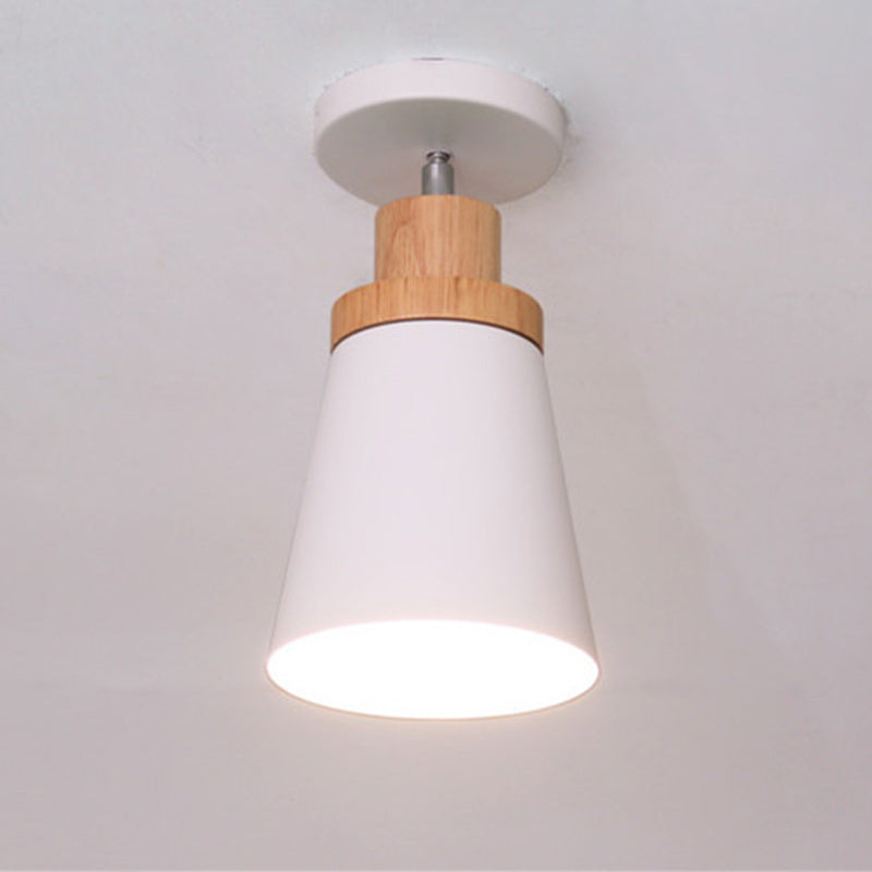 Zeitgenössische skandinavische Eisen Holz Kegel Zylinder verstellbare 1-Licht Semi-Flush Mount Deckenleuchte für Flur