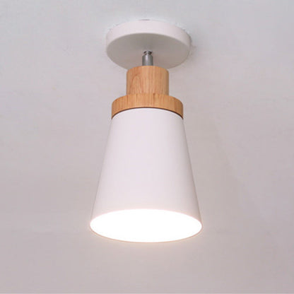 Zeitgenössische skandinavische Eisen Holz Kegel Zylinder verstellbare 1-Licht Semi-Flush Mount Deckenleuchte für Flur