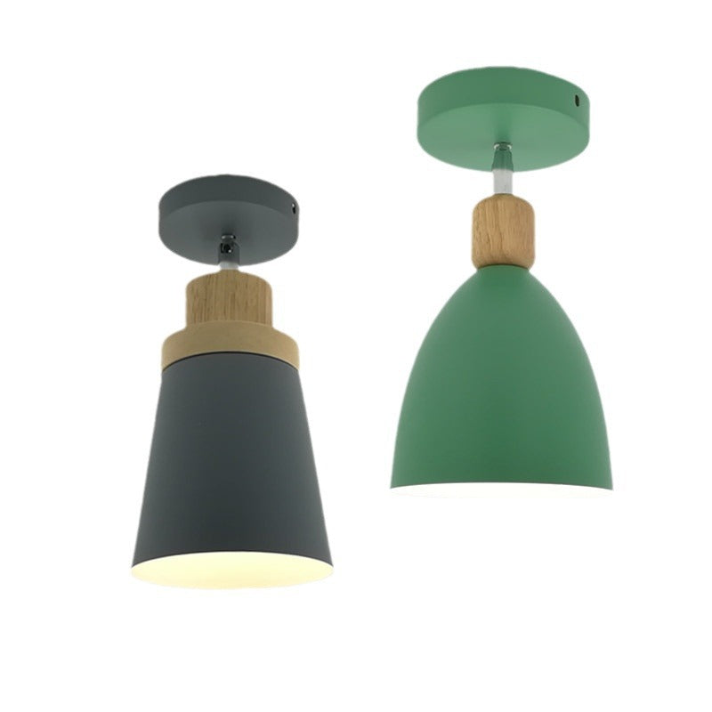 Zeitgenössische skandinavische Eisen Holz Kegel Zylinder verstellbare 1-Licht Semi-Flush Mount Deckenleuchte für Flur
