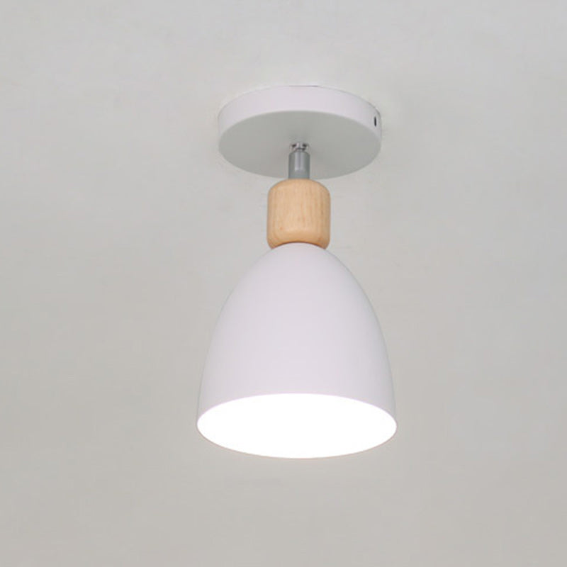 Zeitgenössische skandinavische Eisen Holz Kegel Zylinder verstellbare 1-Licht Semi-Flush Mount Deckenleuchte für Flur