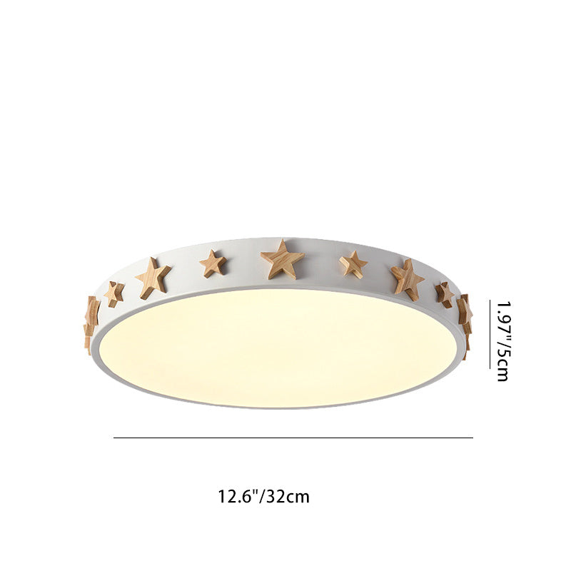Zeitgenössische skandinavische Eisen Holz Acryl Runde Stern LED Deckenleuchte für Schlafzimmer
