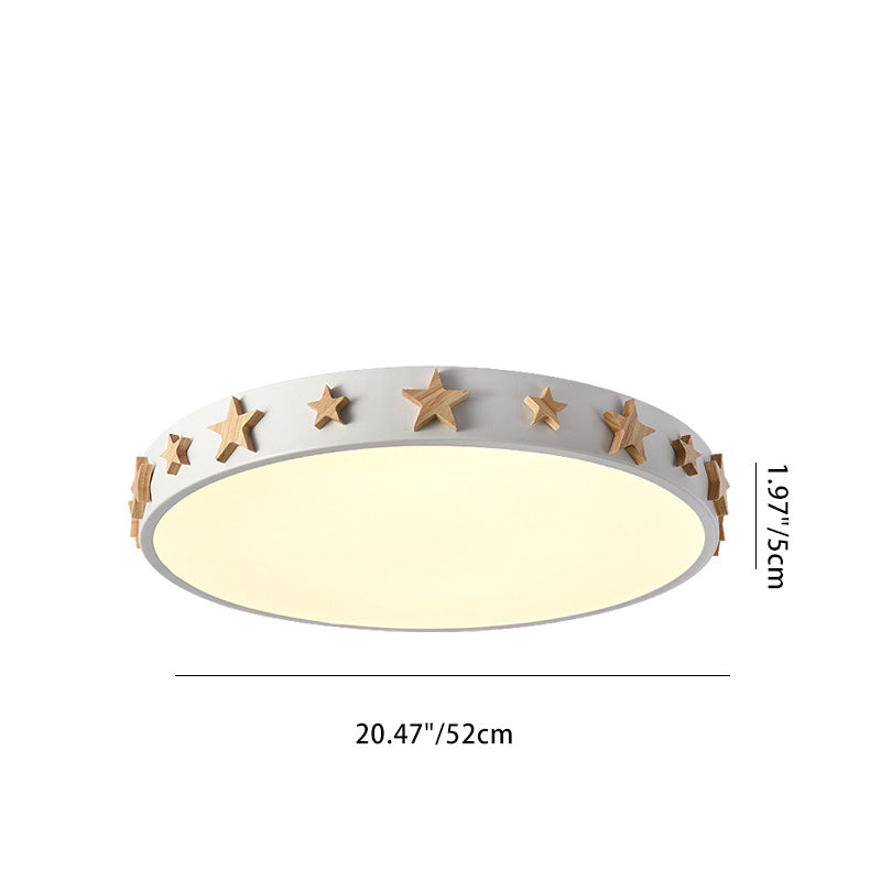 Zeitgenössische skandinavische Eisen Holz Acryl Runde Stern LED Deckenleuchte für Schlafzimmer
