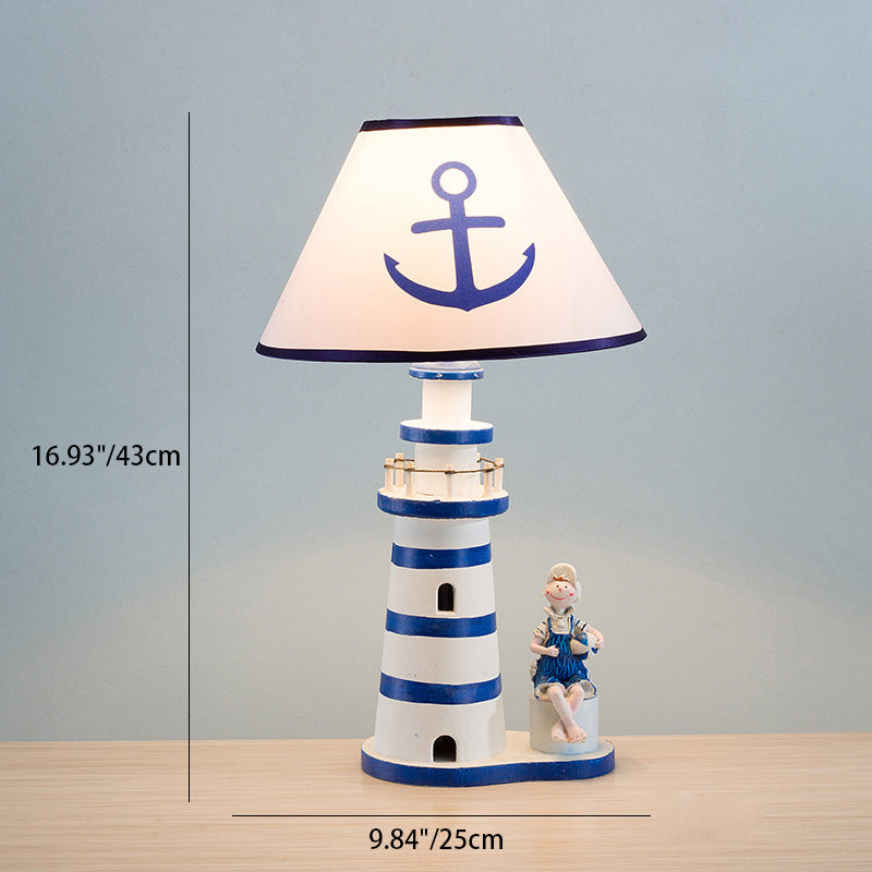 Zeitgenössische Küstenholzstoff Kinder konische Leuchtturm 1-Licht Tischlampe für das Schlafzimmer