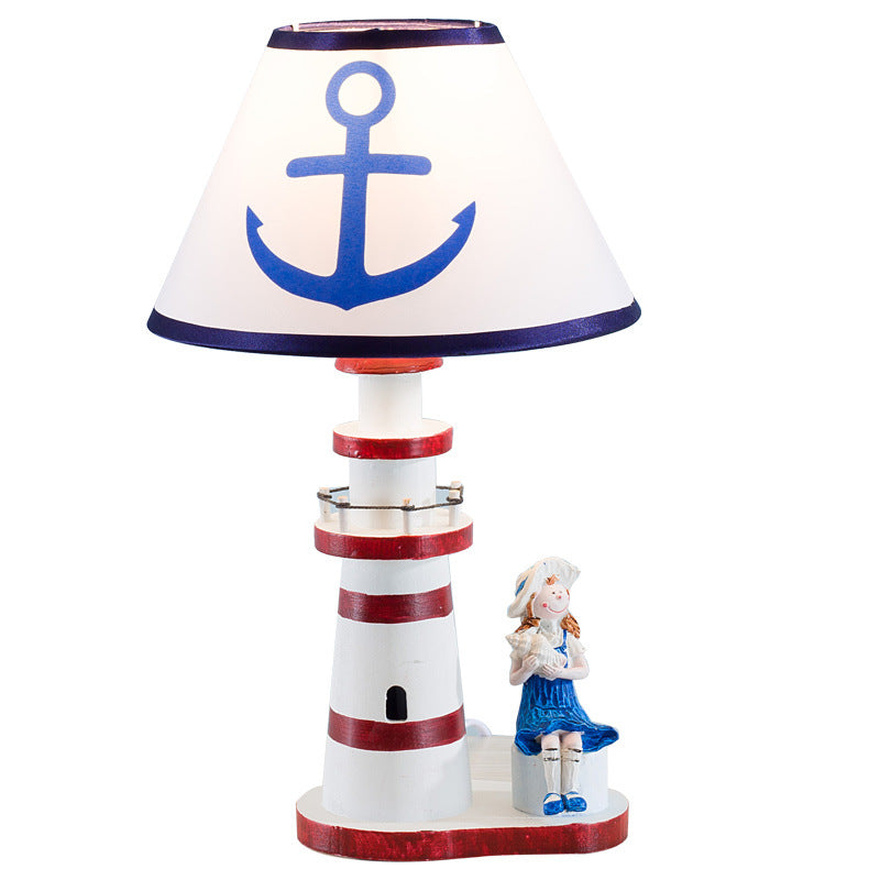 Zeitgenössische Küstenholzstoff Kinder konische Leuchtturm 1-Licht Tischlampe für das Schlafzimmer
