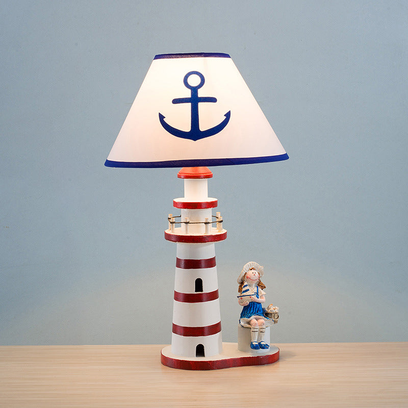 Zeitgenössische Küstenholzstoff Kinder konische Leuchtturm 1-Licht Tischlampe für das Schlafzimmer