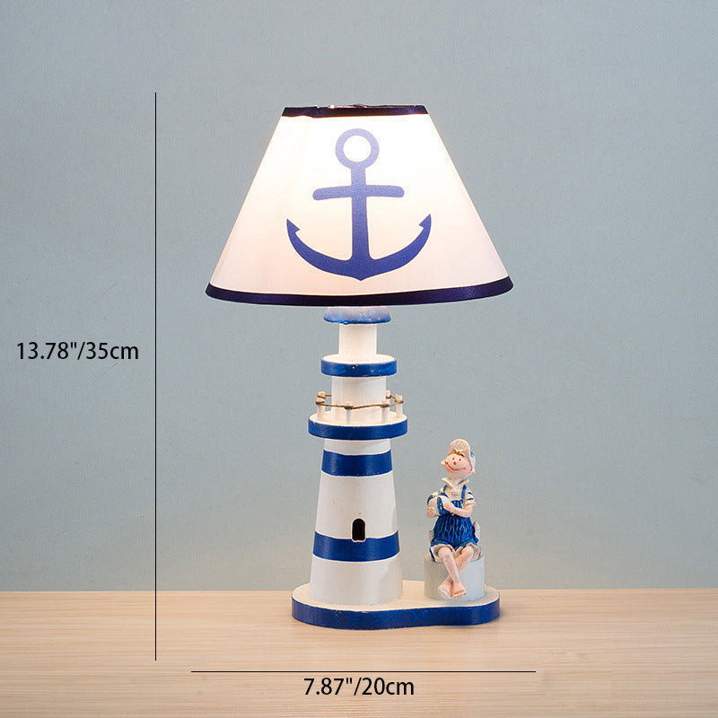 Zeitgenössische Küstenholzstoff Kinder konische Leuchtturm 1-Licht Tischlampe für das Schlafzimmer