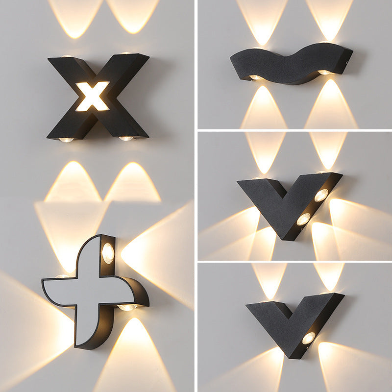 Moderne Einfachheit Wasserdichte Aluminium Buchstaben Geometrische LED Wandleuchte Für Außenpatio