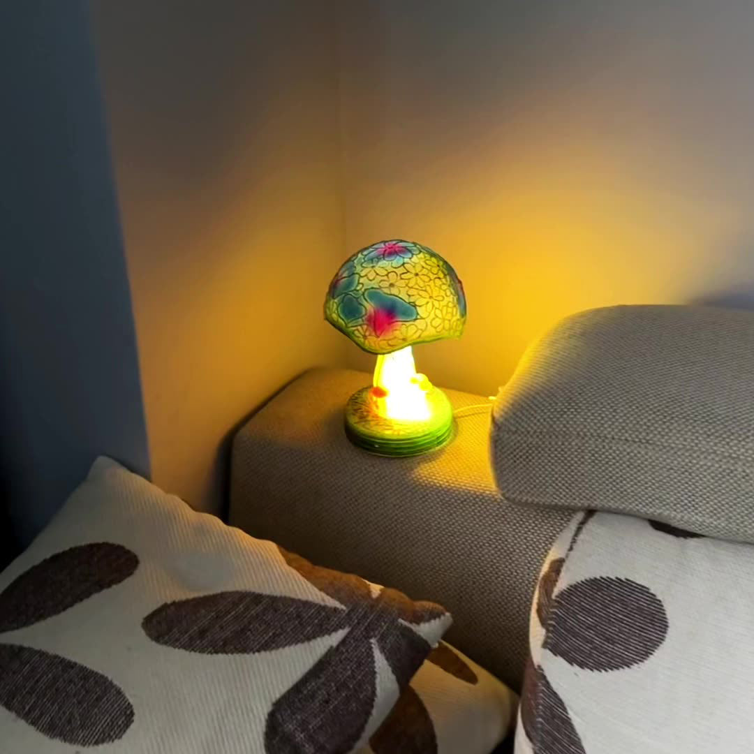 Frendorf | GlowMorphic USB LED Tischlampe | Art Deco Pilzdesign | Harzstruktur | Warmes Licht für Wohnzimmer
