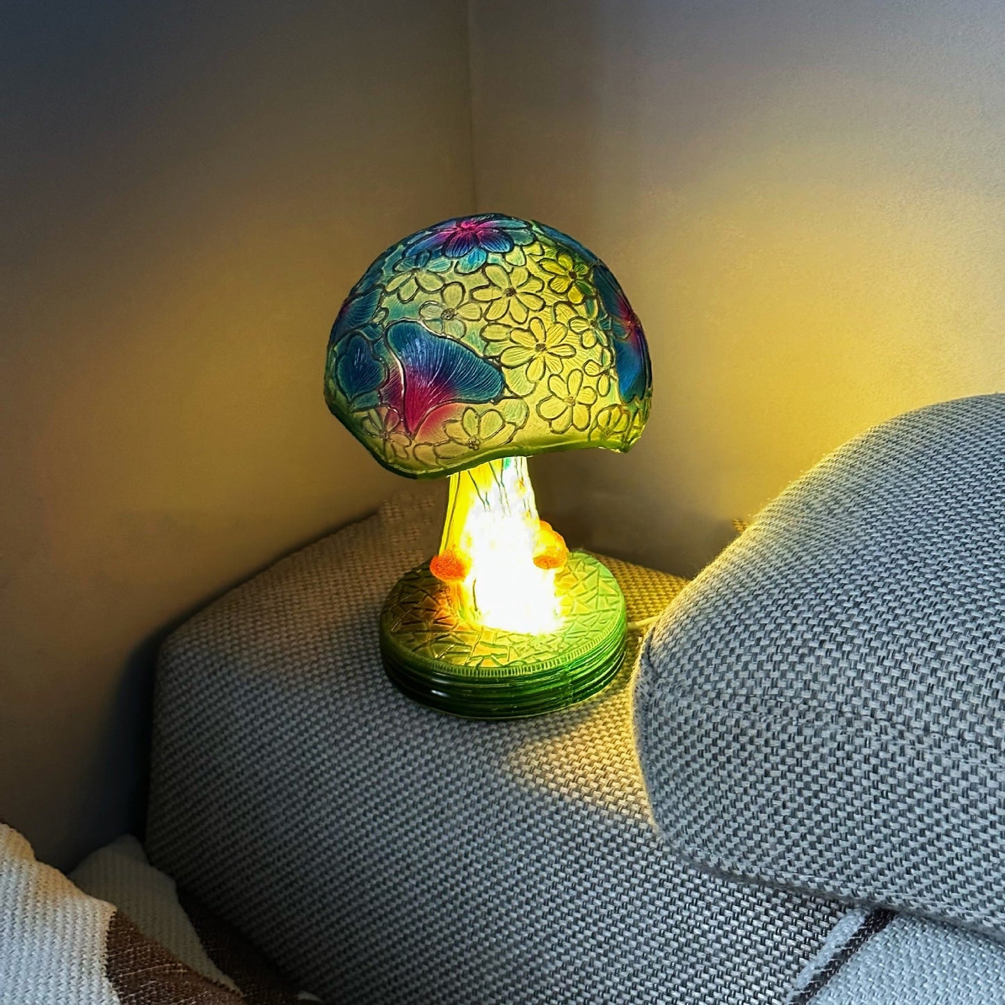 Frendorf | GlowMorphic USB LED Tischlampe | Art Deco Pilzdesign | Harzstruktur | Warmes Licht für Wohnzimmer