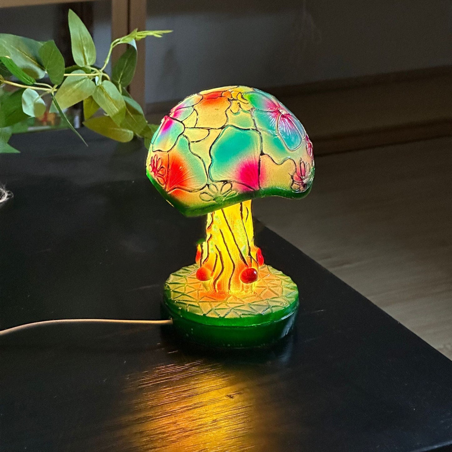 Frendorf | GlowMorphic USB LED Tischlampe | Art Deco Pilzdesign | Harzstruktur | Warmes Licht für Wohnzimmer