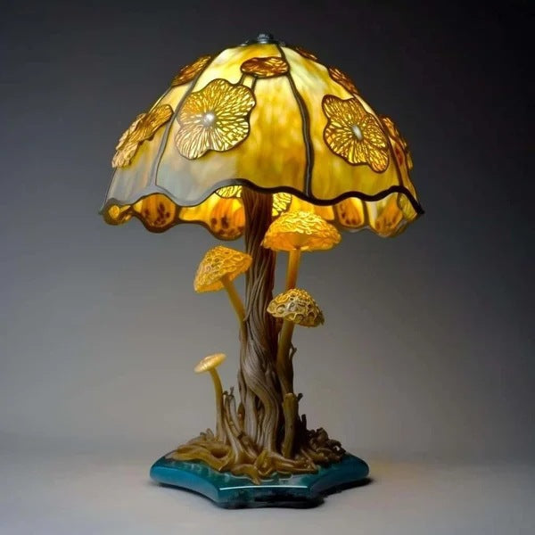 Frendorf | GlowMorphic USB LED Tischlampe | Art Deco Pilzdesign | Harzstruktur | Warmes Licht für Wohnzimmer
