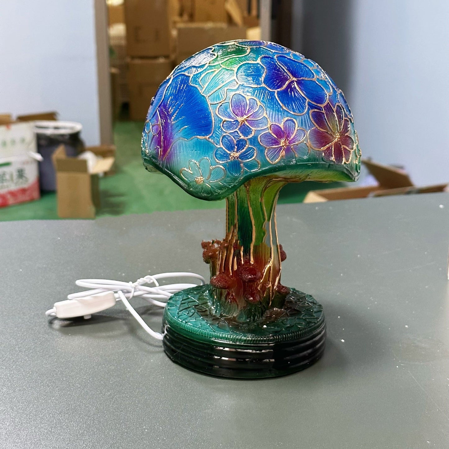 Frendorf | GlowMorphic USB LED Tischlampe | Art Deco Pilzdesign | Harzstruktur | Warmes Licht für Wohnzimmer