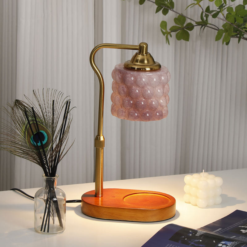 Traditionelle Französische Eisen Holz Glas Zylinder Punkt 1-Licht Schmelzwachs Tischlampe Für Nachttisch