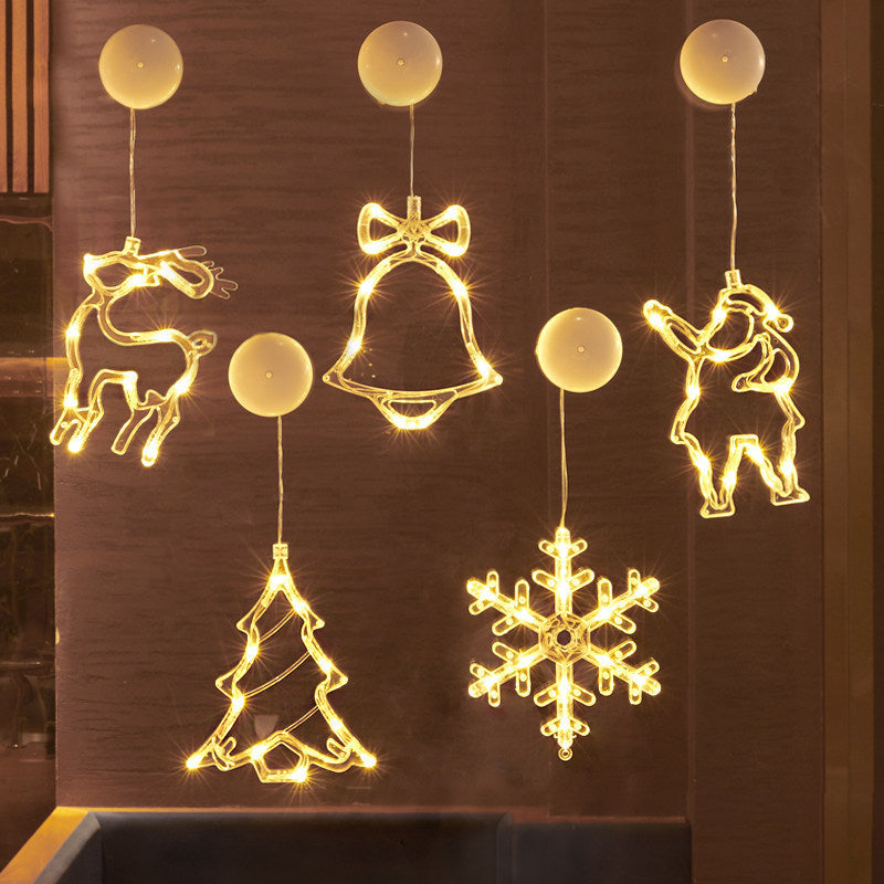 Moderne Art Deco Batterie PVC Weihnachtsbaum Reh Glocke Schneemann Dekoration LED Wand Leuchte Saugnapf Licht für Schlafzimmer