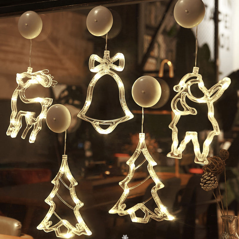 Moderne Art Deco Batterie PVC Weihnachtsbaum Reh Glocke Schneemann Dekoration LED Wand Leuchte Saugnapf Licht für Schlafzimmer