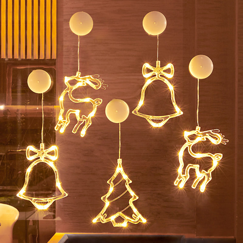 Moderne Art Deco Batterie PVC Weihnachtsbaum Reh Glocke Schneemann Dekoration LED Wand Leuchte Saugnapf Licht für Schlafzimmer