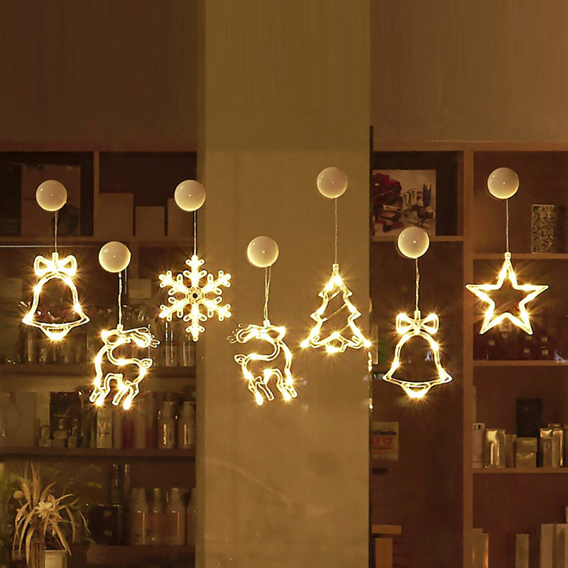 Moderne Art Deco Batterie PVC Weihnachtsbaum Reh Glocke Schneemann Dekoration LED Wand Leuchte Saugnapf Licht für Schlafzimmer