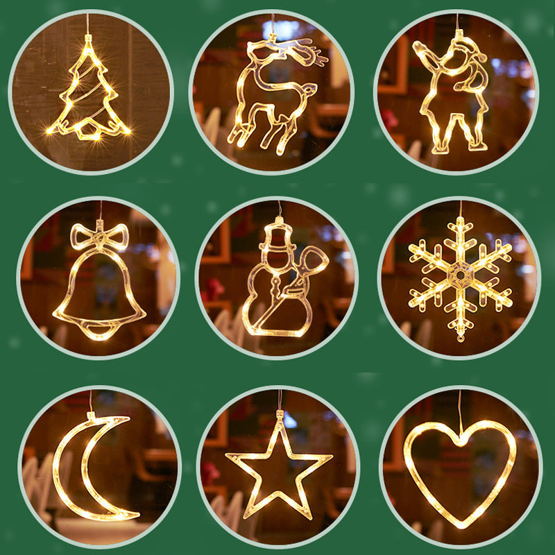 Moderne Art Deco Batterie PVC Weihnachtsbaum Reh Glocke Schneemann Dekoration LED Wand Leuchte Saugnapf Licht für Schlafzimmer