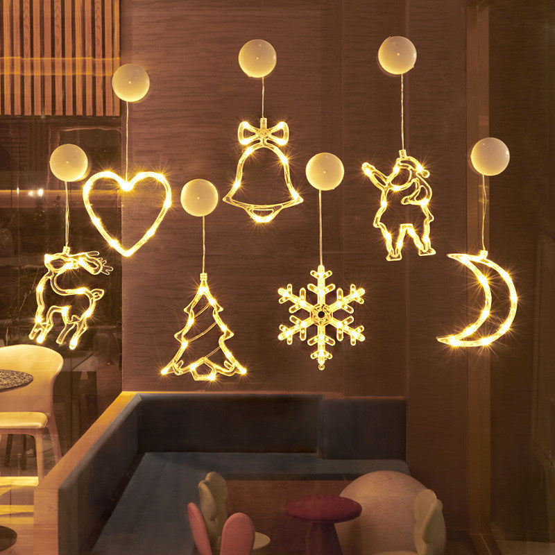 Moderne Art Deco Batterie PVC Weihnachtsbaum Reh Glocke Schneemann Dekoration LED Wand Leuchte Saugnapf Licht für Schlafzimmer