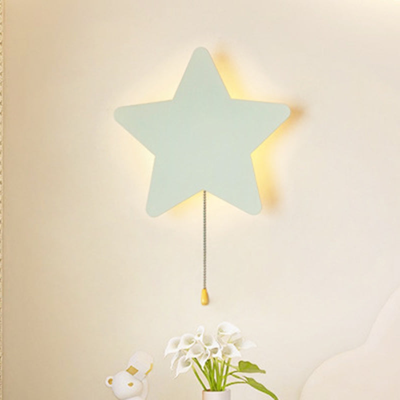 Zeitgenössische kreative Batterie Kinder Eisen Wolke Stern Tier Cartoon Zugkette LED Wandleuchte Lampe für Nachttisch
