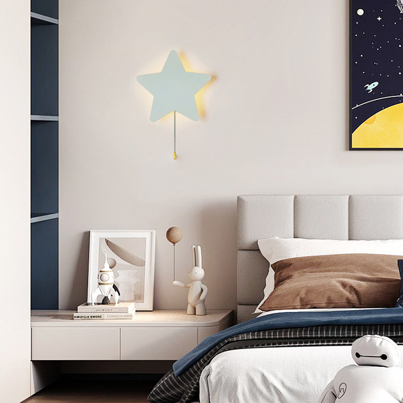 Zeitgenössische kreative Batterie Kinder Eisen Wolke Stern Tier Cartoon Zugkette LED Wandleuchte Lampe für Nachttisch