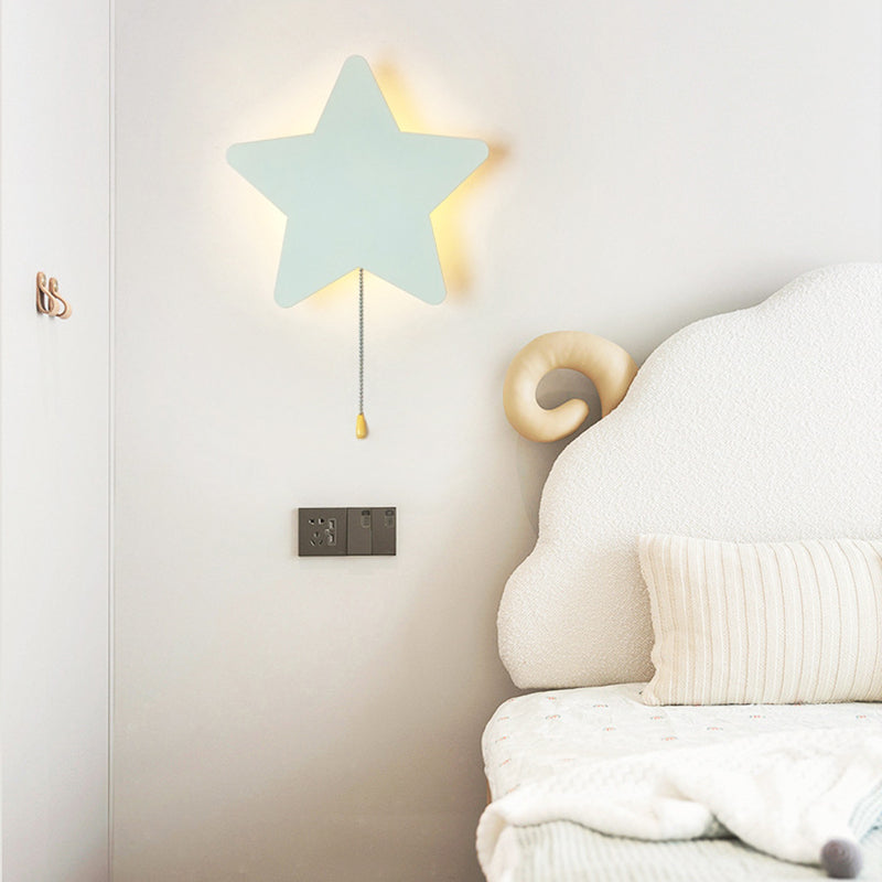 Zeitgenössische kreative Batterie Kinder Eisen Wolke Stern Tier Cartoon Zugkette LED Wandleuchte Lampe für Nachttisch