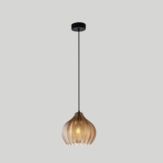 Frendorf | LuxeWave Nordic Glas-Pendelleuchte | Wellenstruktur | 1-Licht Barrel Design | Rauchgrau & Cognac Optionen