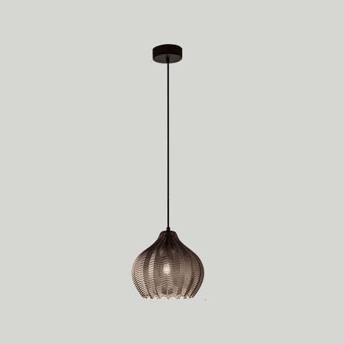 Frendorf | LuxeWave Nordic Glas-Pendelleuchte | Wellenstruktur | 1-Licht Barrel Design | Rauchgrau & Cognac Optionen