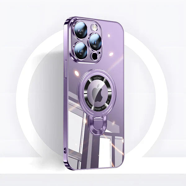 Frendorf | iPhone MagSafe Serie | Transparente elektroplattierte rotierende Ständer-Handyhülle