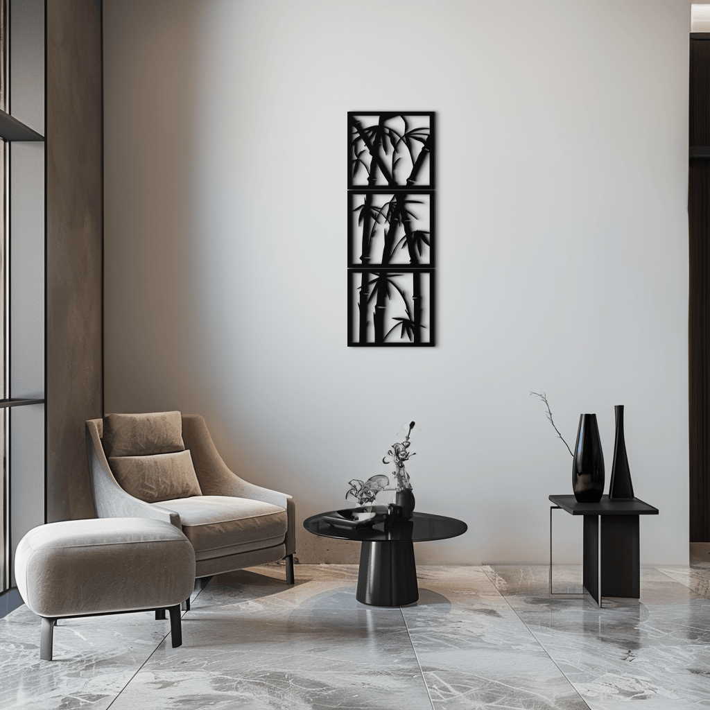 Bamboo Panel Metall Wandkunst - Stahl Wanddekoration für Zuhause und Büro - KAF011