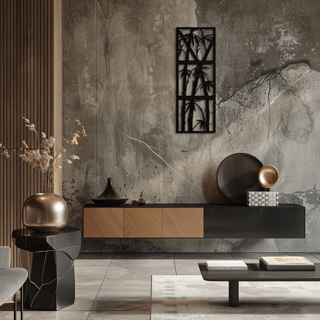 Bamboo Panel Metall Wandkunst - Stahl Wanddekoration für Zuhause und Büro - KAF011