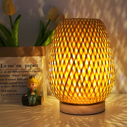 Frendorf | BambooAura Lampe - Bambus USB-betriebene Tischlampe für Schlafzimmer