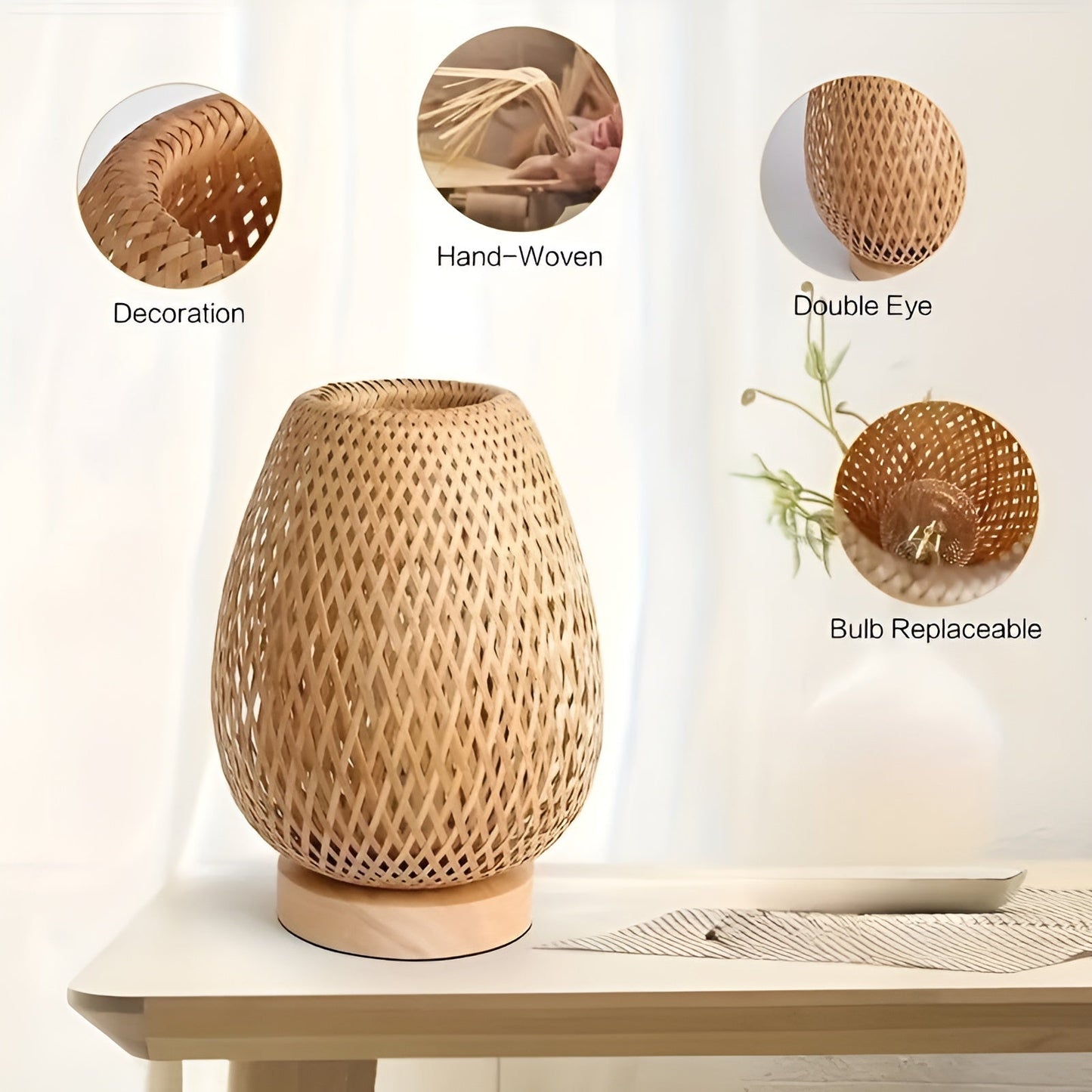 Frendorf | BambooAura Lampe - Bambus USB-betriebene Tischlampe für Schlafzimmer
