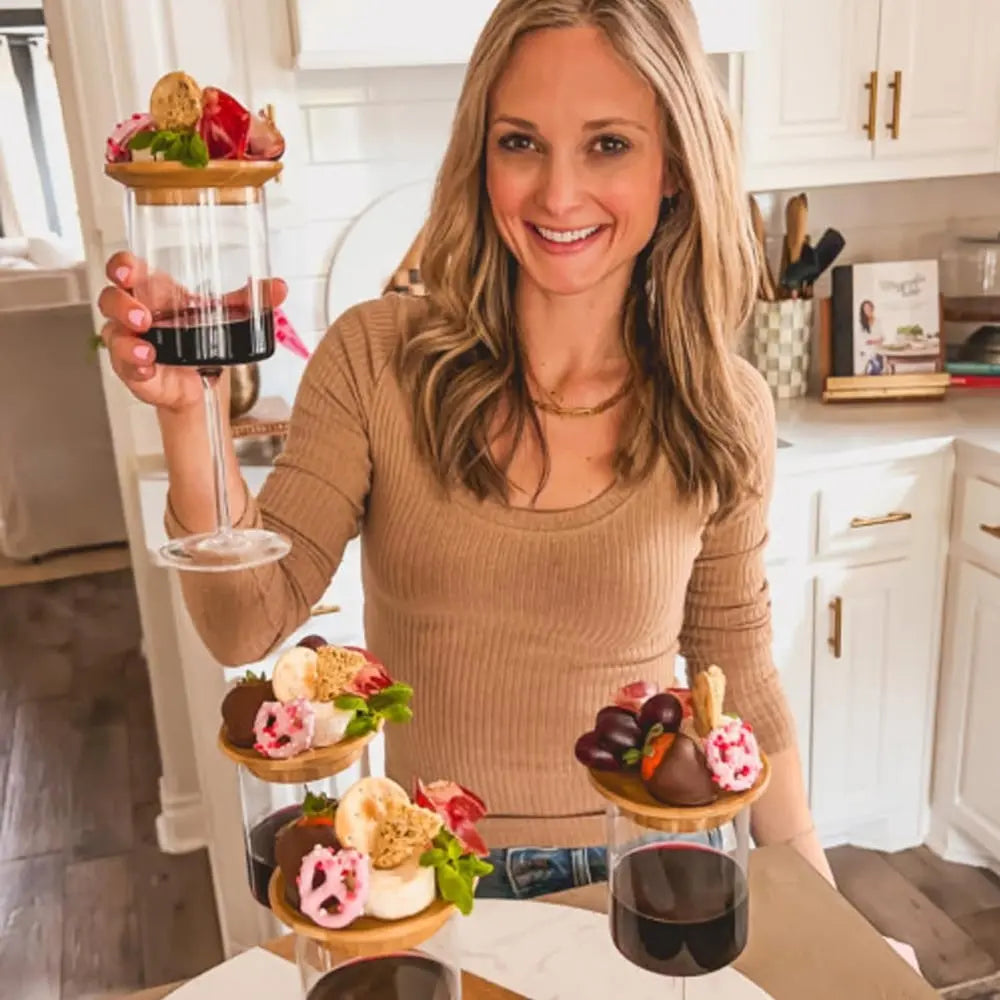 Frendorf | Bambus-Weinglas-Snackhalter — Eleganter Snackhalter für Weinabende