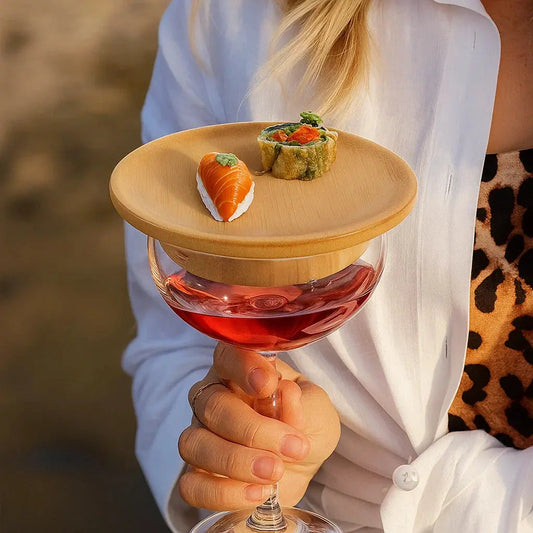 Frendorf | Bambus-Weinglas-Snackhalter — Eleganter Snackhalter für Weinabende