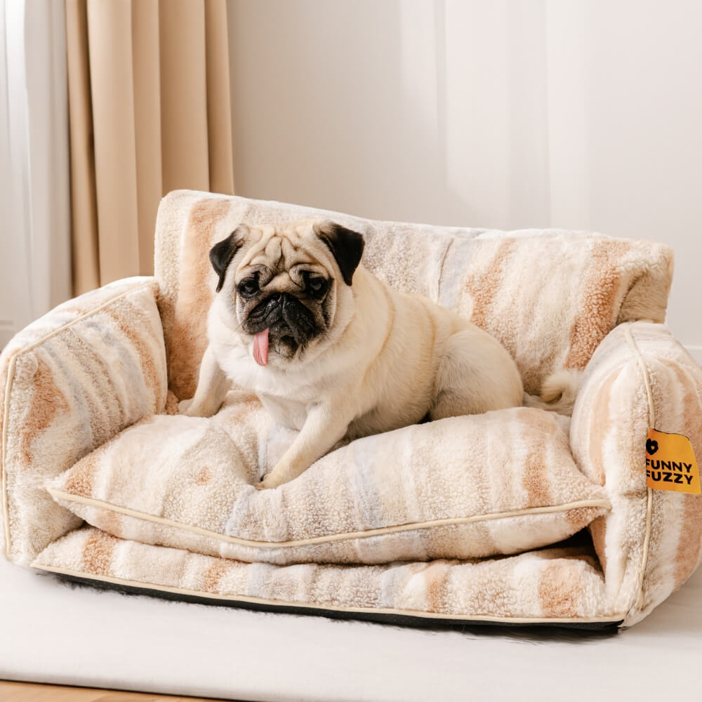 Bettdecke - Trendy gestreifte Kunstlammwolle doppellagiges Hunde- und Katzensofa-Bett