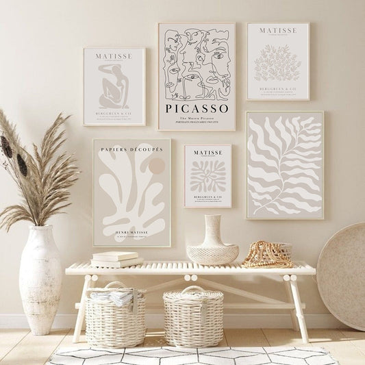Beige Matisse Poster Nude Picasso Mädchen Abstrakte Linienkunst Druck Korallenblatt Leinwandmalerei Boho Wandbild Wohnzimmer Dekor