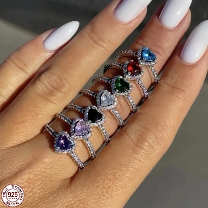 Frendorf | Betoverende Dames Verlovingsring 925 Sterling Zilver Klassieke Hartvormige Diamant Ring Herinneringssieraad Cadeau