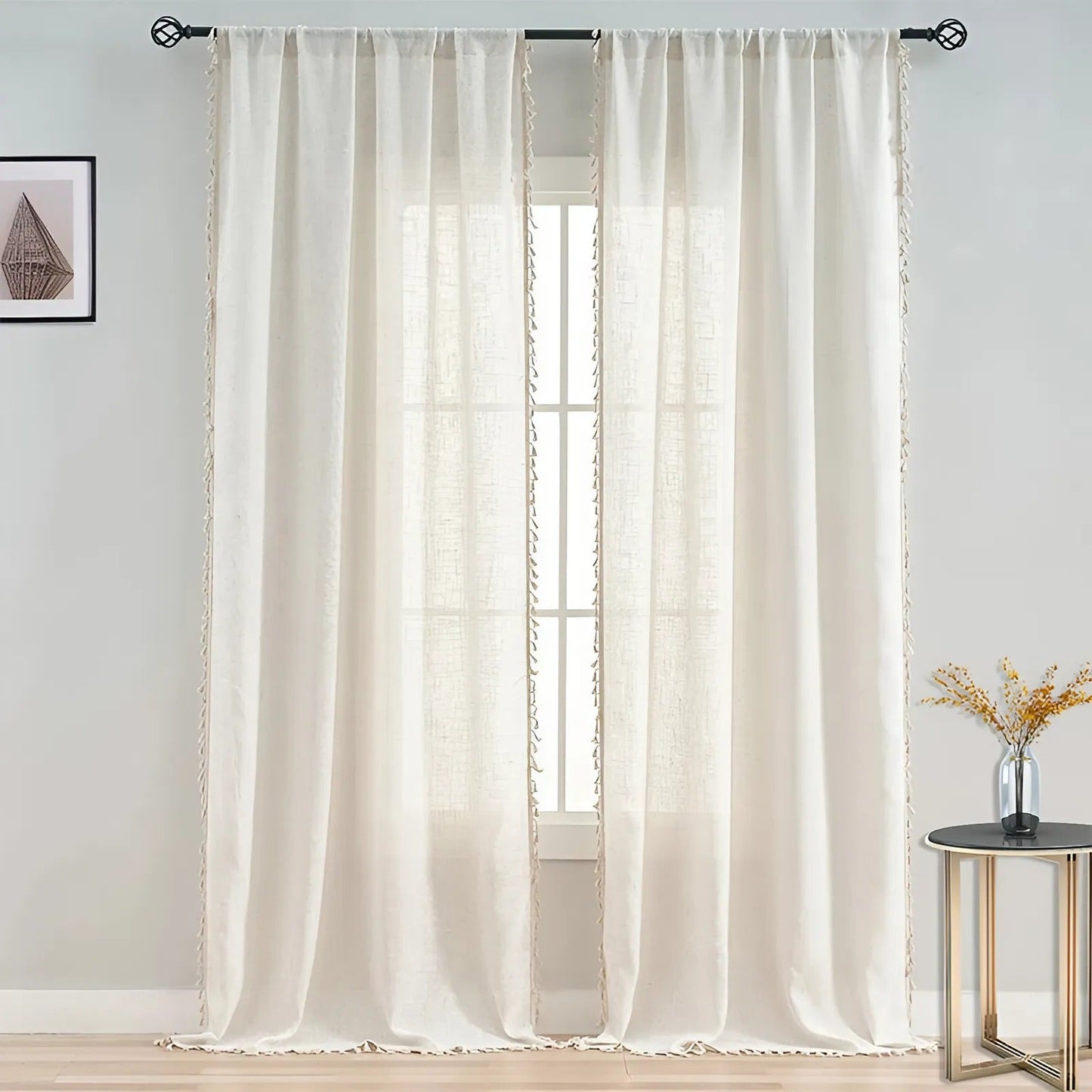 Boho Baumwoll-Leinen Semi-Sheer Vorhänge