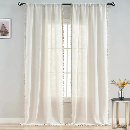 Boho Baumwoll-Leinen Semi-Sheer Vorhänge