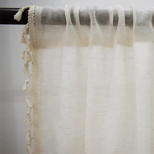 Boho Baumwoll-Leinen Semi-Sheer Vorhänge