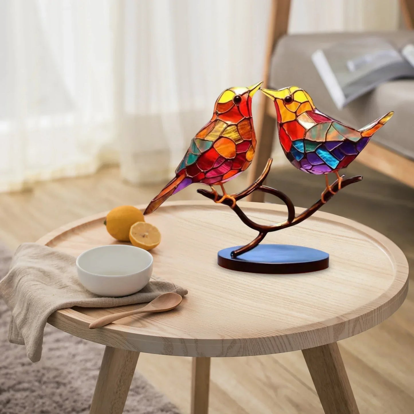 Frendorf | BirdArt - Acryl Vögel auf Ast Skulptur | Künstlerische Dekoration für das Schlafzimmer