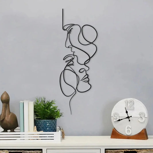 Schwarze Metall Wandkunst Wanddekoration Abstrakte Eisen Wand Skulptur Minimalistische Gesichts Linie Wohnkultur Handwerkskunst