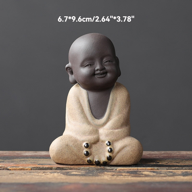 Schwarze Töpferei buddhistische Mönche Miniaturfiguren Buddha Statue Skulptur Feenornamente Meditation Zuhause Garten Dekoration