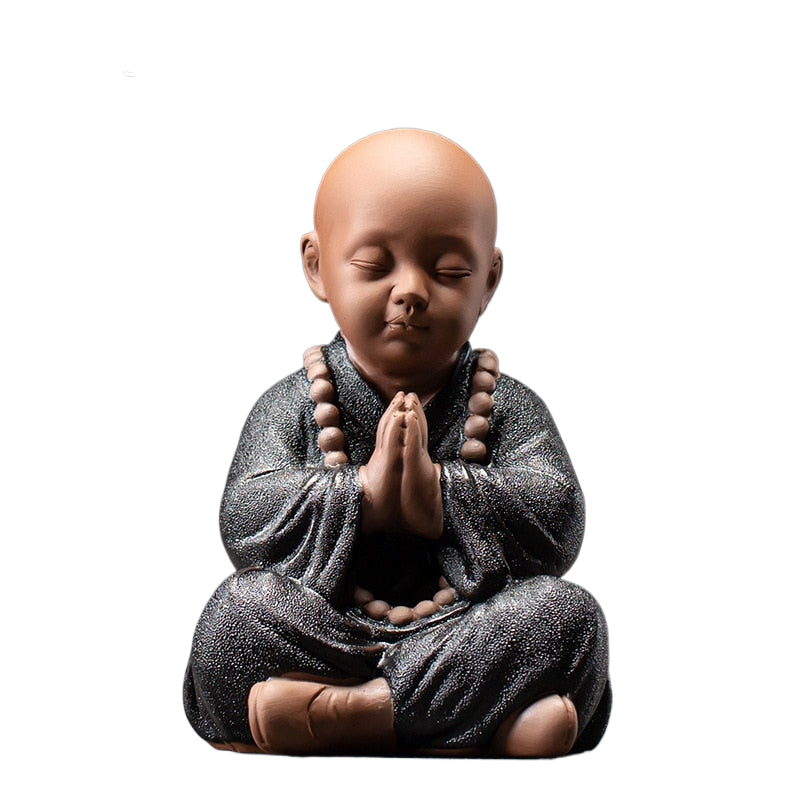 Schwarze Töpferei buddhistische Mönche Miniaturfiguren Buddha Statue Skulptur Feenornamente Meditation Zuhause Garten Dekoration